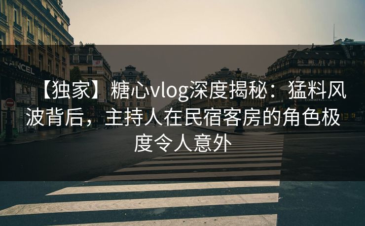 【独家】糖心vlog深度揭秘：猛料风波背后，主持人在民宿客房的角色极度令人意外